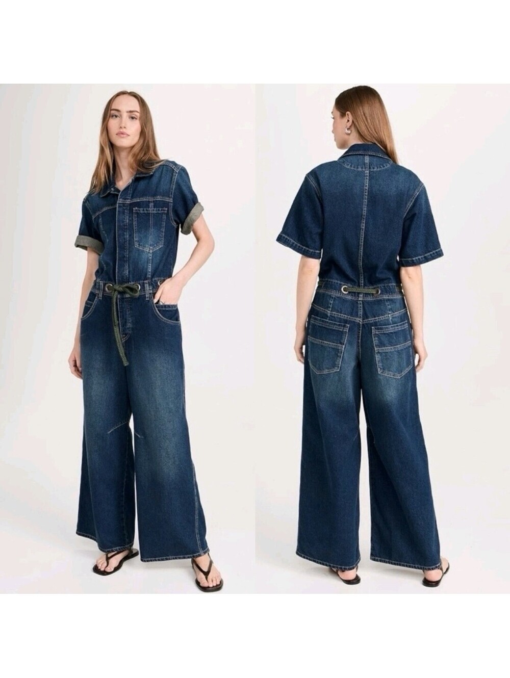 Free People We The Free Edison Wide Leg Blu Denim Coverall Jumpsuit Women XS NWT